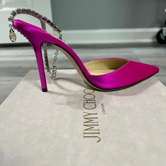 Jimmy Choo Saeda 100 fuschia crystal heels - Picture 8 of 14